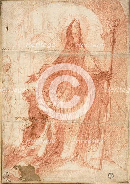 Bishop Saint Blessing a Mother and Child, 1575/1600. Creator: Alessandro Casolani della Torre.