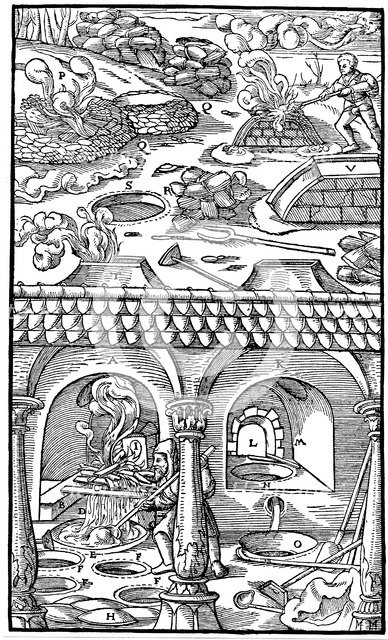 Lead smelting, 1556. Artist: Unknown