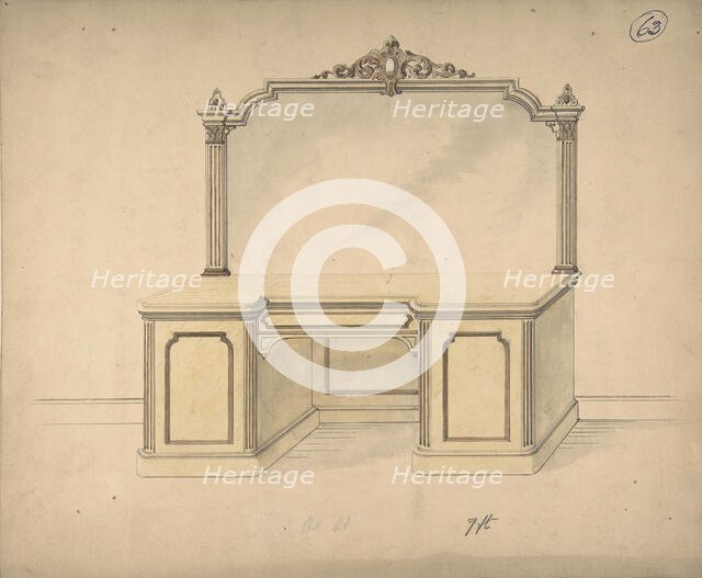Design for a Desk with Mirror, 1841-84. Creator: Charles Hindley & Sons.