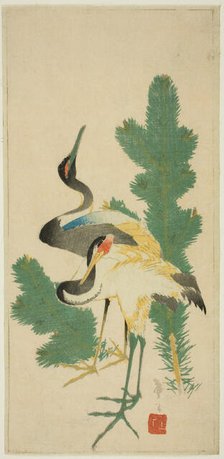 Pine and cranes, Japan, c. 1830/44. Creator: Katsushika Taito.