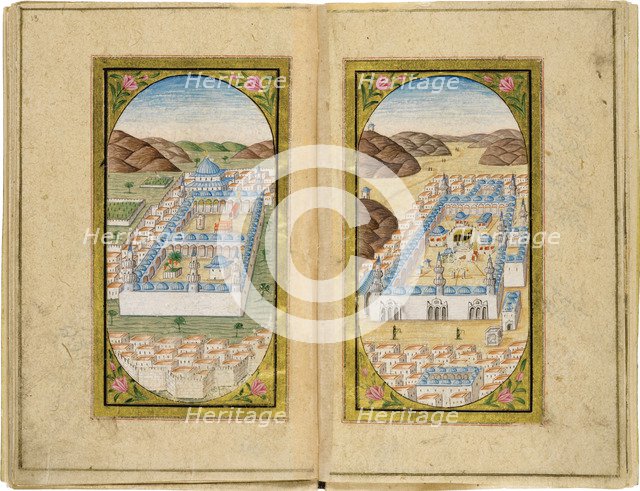 Al-Masjid al-Nabawi and Masjid al-Haram, 1783. Artist: Halimi, Mustafa (active 1770-1800)