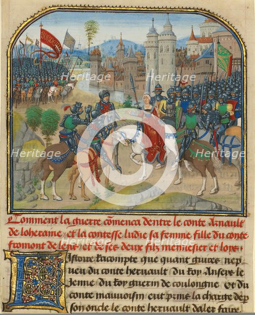The Battle Between Arnault de Lorraine and His Wife Lydia, written 1463-1465; illuminated 1467-1472. Creators: Loyset Liedet, Pol Fruit.