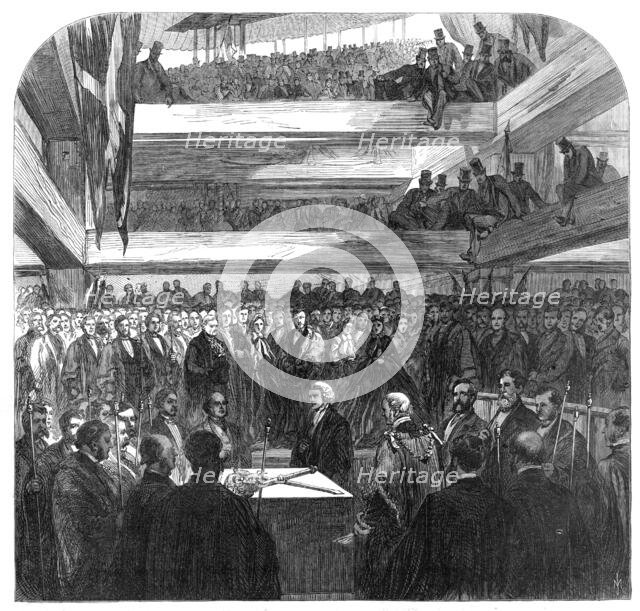 The Lord Mayor of London laying the Foundation-Stone of the new bridge at Blackfriars, 1865. Creator: Unknown.