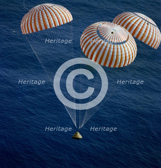 Apollo 17 splashdown, Pacific Ocean, December 19, 1972.  Creator: NASA.