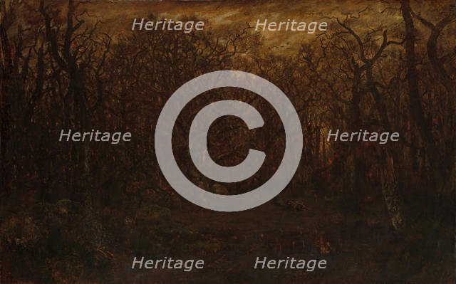 The Forest in Winter at Sunset, ca. 1846-67. Creator: Theodore Rousseau.