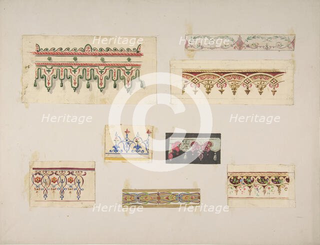 Eight designs for decorative borders, 1830-97. Creators: Jules-Edmond-Charles Lachaise, Eugène-Pierre Gourdet.