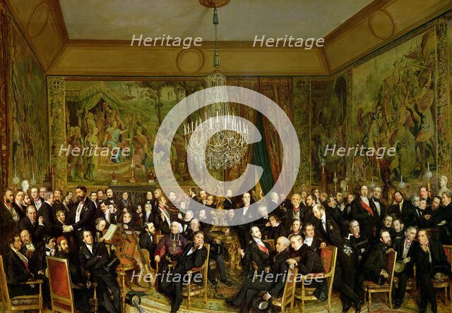 The Salon of Alfred Emilien, Comte de Nieuwerkerke (1811-1892) at the Louvre, 1855. Creator: Biard, François-August (1798-1882).