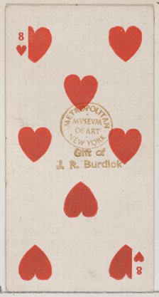 Eight Hearts (red), from the Playing Cards series (N84) for Duke brand cigarettes, 1888., 1888. Creator: Unknown.