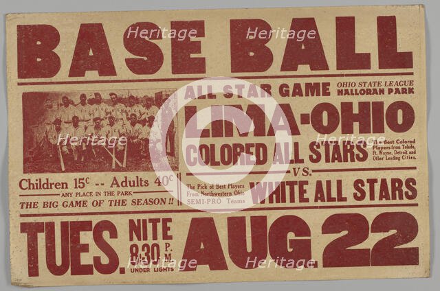 Poster for an All Stars baseball game, 1930s. Creator: Unknown.