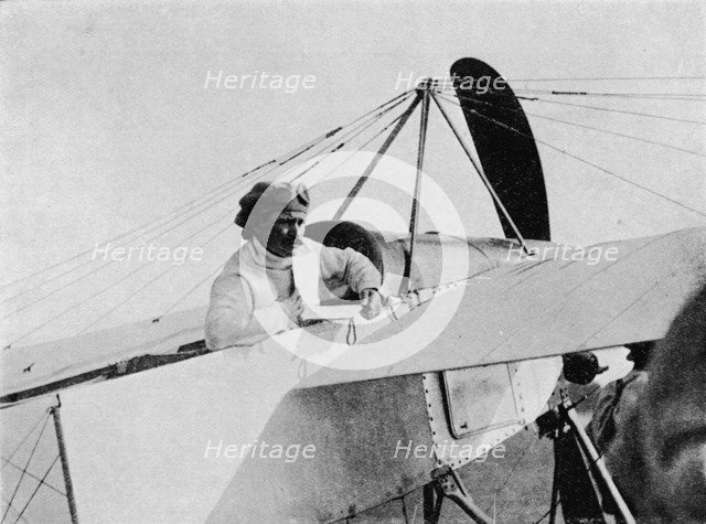 Circuit of Britain air race: Jules Vedrines at Shoreham Control, Sussex, 1911 (1933).  Artist: Flight Photo.