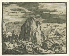 From a set of 4 Landscapes: Cliffon the seashore. Creator: Hendrick Goltzius (Dutch, 1558-1617).