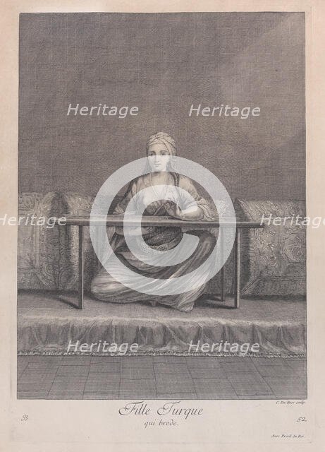 Fille Turque, qui brode, 1714-15., Creator: Unknown.
