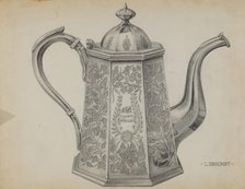 Silver Chocolate Pot, c. 1936. Creator: Leo Drozdoff.