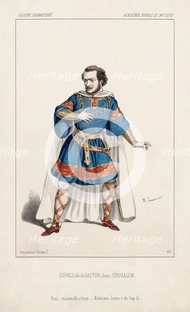 Gilbert Duprez (1806-1896) as Gaston in the Opera Jerusalem by Giuseppe Verdi at the..., 1847. Creator: Lacauchie, Alexandre (1814-1886).