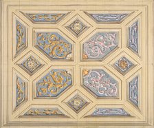 Design for a coffered ceiling decorated with rinceaux, 1840-97. Creators: Jules-Edmond-Charles Lachaise, Eugène-Pierre Gourdet.