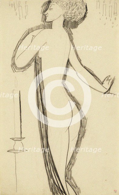 Standing Female Nude in Profile with Lighted Candle, c. 1911. Artist: Modigliani, Amedeo (1884-1920)