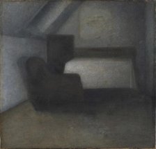 Attic room with table and chair. Creator: Hammershøi, Vilhelm (1864-1916).