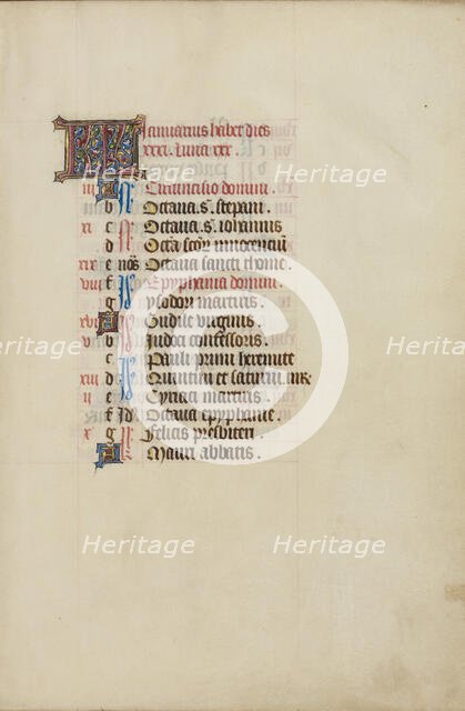January Calendar Page; Llangattock Hours, 1450s. Creator: Unknown.