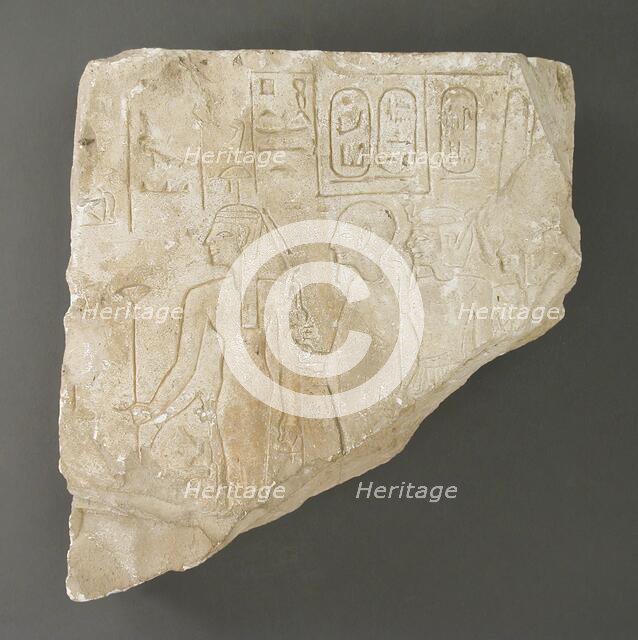 Relief Fragment Depicting Imenet, Ptah and Amenhotep I, New Kingdom (1569-1081 BCE). Creator: Unknown.