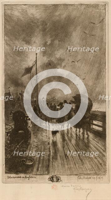 Un Débarquement en Angleterre, (Landing in England) 1879. Creator: Felix Hilaire Buhot.