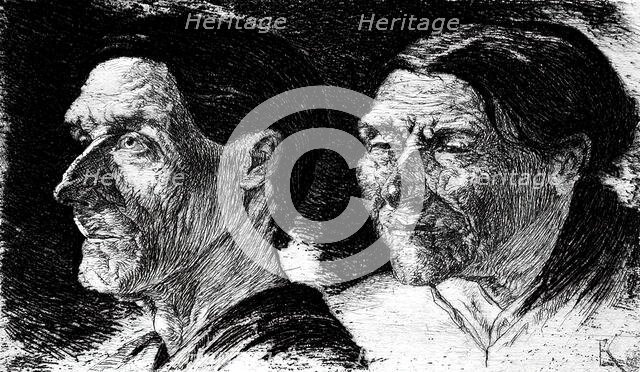 Two studies of heads, c1896. Creator: Edmund Klotz.