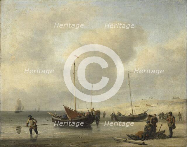 Fishing Boats on Shore (The Shore, Unloading a Fishing Smack), 1650-1707. Creator: Willem van de Velde the Younger.