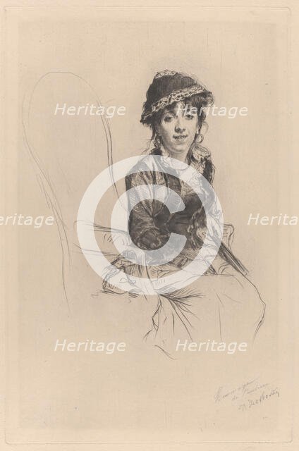 Portrait of Emma Dauvilliers, about 1889. Creator: Marcellin-Gilbert Desboutin.