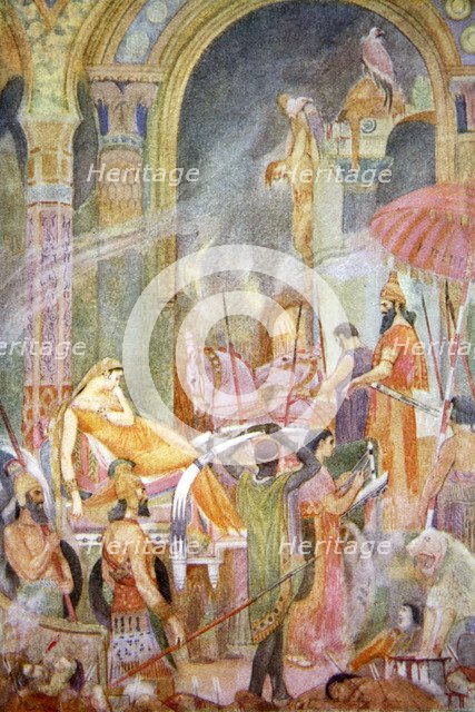 'Capture of Sarrapanu by Tiglath-Pileser II', 1916.  Artist: Evelyn Paul