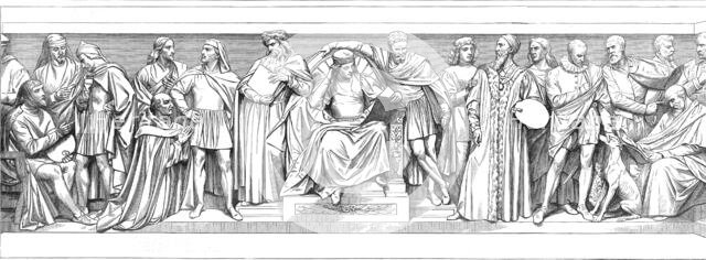 Sculptures around the base of the Prince Consort Memorial: East Front - Italian Painters.., 1872. Creator: Unknown.