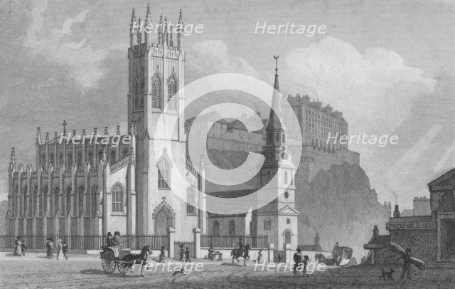 'St. John's Chapel, St. Cuthbert's Church, and New Barracks', 1829. Artist: WH Bond.