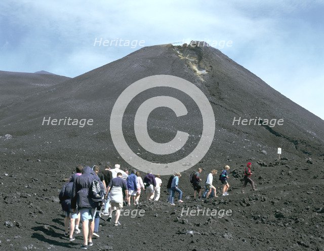 Guided tour to lava fields, Mount Etna, Sicily, Italy.