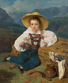 Count Demetrius Apraxin as a child in front of a mountain landscape, 1832. Creator: Ferdinand Georg Waldmuller.