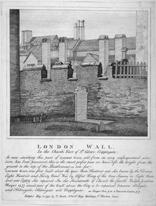 Remains of London Wall in the churchyard of St Giles without Cripplegate, City of London, 1792. Artist: Anon