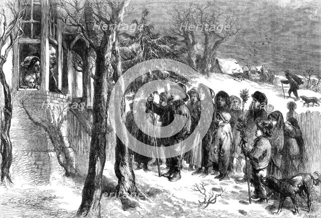 Carol-singing in Yorkshire - drawn by John Gilbert, 1864. Creator: Mason Jackson.