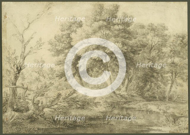Wooded Landscape with Stream, 1750-59. Creator: Thomas Gainsborough.