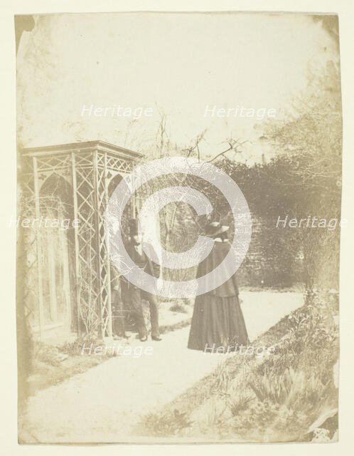 Unidentified Woman and Two Men Standing Outdoors, 1850/59. Creators: Unknown, Benjamin Mulock.