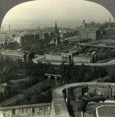 'National Gallery, Scott Monument and Princes Street, from Castle. Edinburgh, Scotland', c1930s. Creator: Unknown.