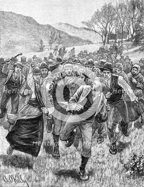 The Irish Land League Agitation: attack on a process server, 1881. Creator: W. Q..