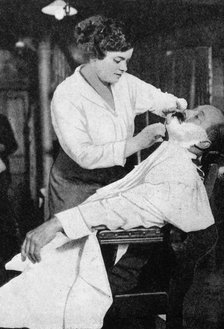 A woman barber, 1917 (1936). Artist: Unknown