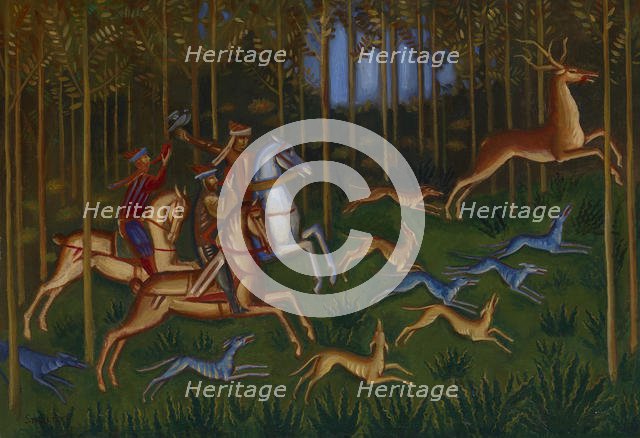 Hunting Scene. Artist: Stelletsky, Dmitri Semyonovich (1875-1947)