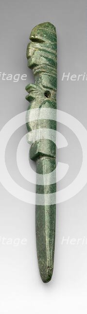 Carved Pendant Depicting a Costumed Figure with a Abstract Bird Headdress, A.D. 1000/1500. Creator: Unknown.