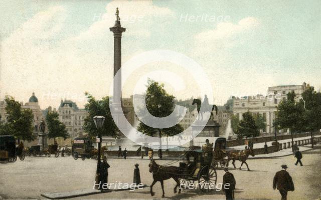 Nelson's Column and Trafalgar Square, London, 1906. Creator: Unknown.