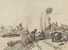 Unloading carts at a canal, 1864-1936. Creator: Johannes Cornelis van Essen.