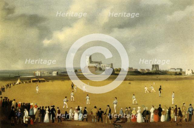 'A Cricket Match at Christchurch Priory, Hampshire, 1850', (1947).  Creator: Unknown.