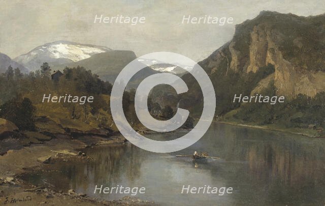 Rowing trip on the fjord, 1870s. Creator: Josefina Holmlund.