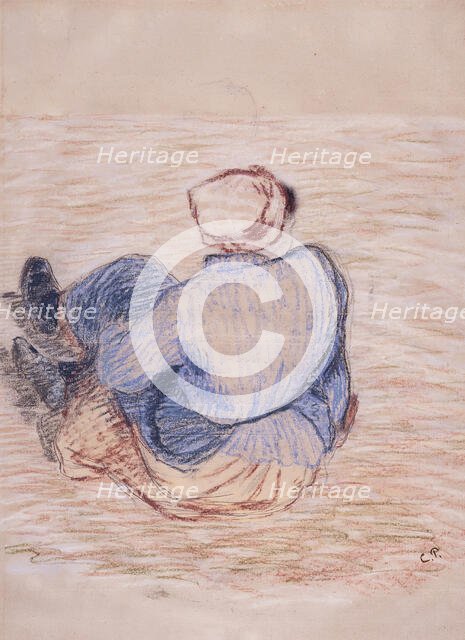 Peasant Girl Seated on the Ground, Early 1880s. Creator: Camille Pissarro.