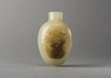 Jade snuff bottle with raised carving of animals, China, Qing dynasty, 1644-1911. Creator: Unknown.