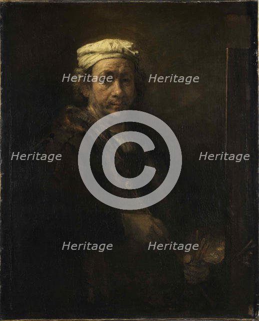Self-Portrait at the Easel (Portrait de l'artiste au chevalet), 1660. Creator: Rembrandt van Rhijn (1606-1669).