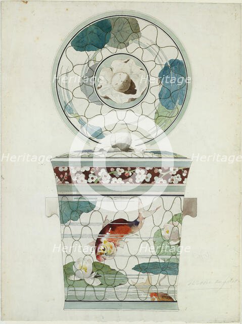 Design for a Covered Dish in the "Service au Filet" (Fish Net Ware)..., 1875-85. Creator: Attributed to Amédée de Caranza.