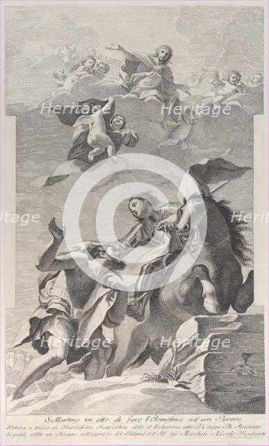 Saint Martin, on horseback, giving his cloak to a beggar..., 1760-1800. Creator: Giuliano Traballesi.